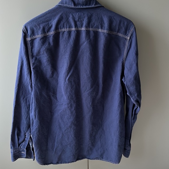 Navy blue white contrast stitch long sleeve cotton shirt workwear style EUC - Picture 2 of 10